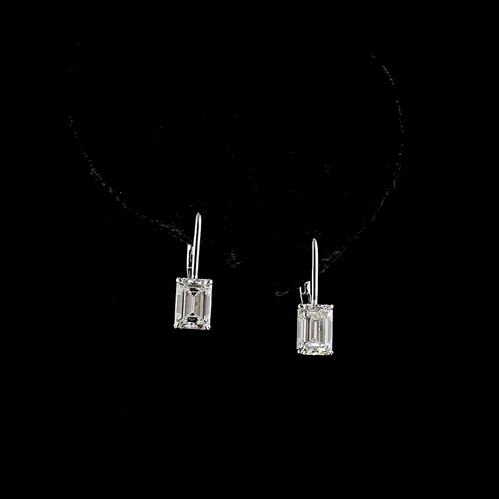 14K White Gold Hanging Earrings with Emerald Cut Lab Diamonds - 2.09 Carat Total Diamond Weight - Covaloro Fine Jewelry