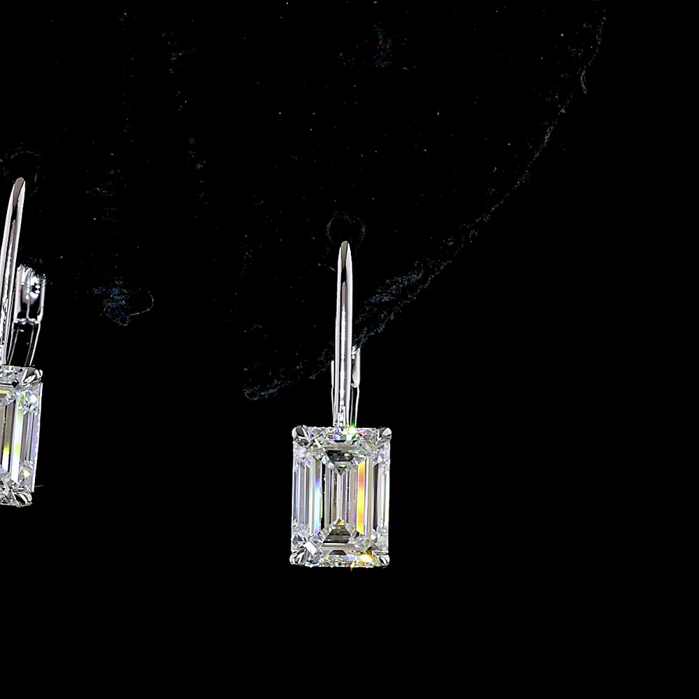 14K White Gold Hanging Earrings with Emerald Cut Lab Diamonds - 2.13 Carats Total Weight (E-F VVS2) - Covaloro Fine Jewelry - Image 2