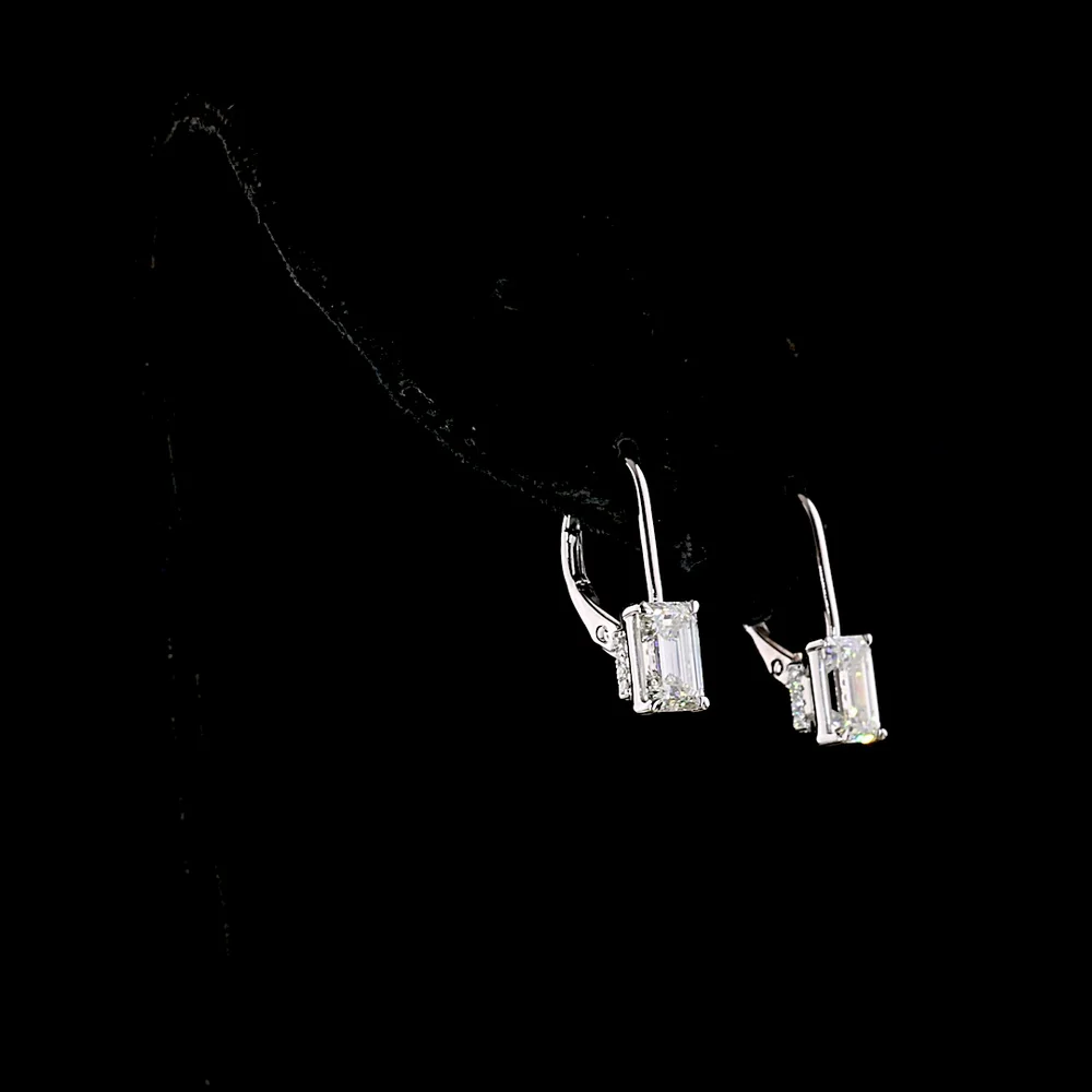 14K White Gold Hanging Earrings with Emerald Cut Lab Diamonds - 2.13 Carats Total Weight (E-F VVS2) - Covaloro Fine Jewelry - Image 3
