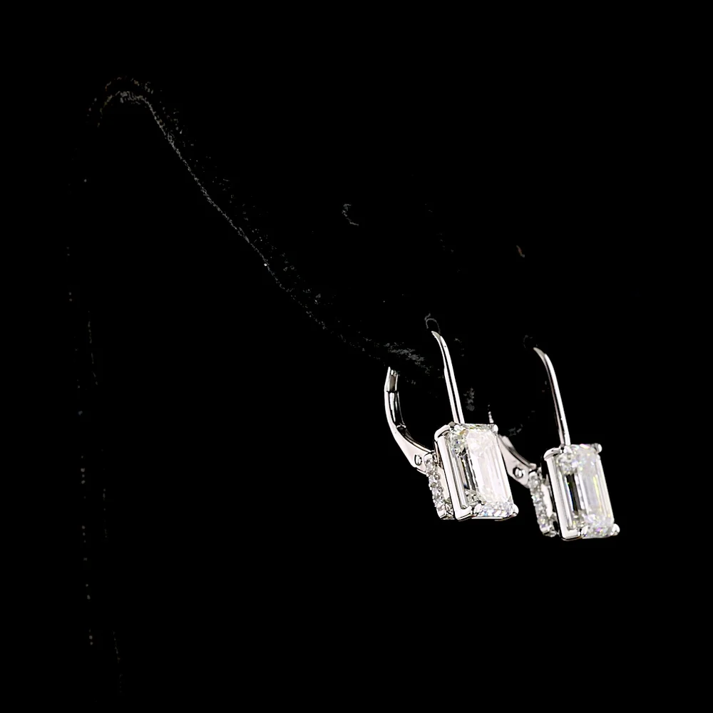14K White Gold Hanging Earrings with Emerald Cut Lab Diamonds - 4.16 Carats Total Diamond Weight - Covaloro Fine Jewelry - Image 3