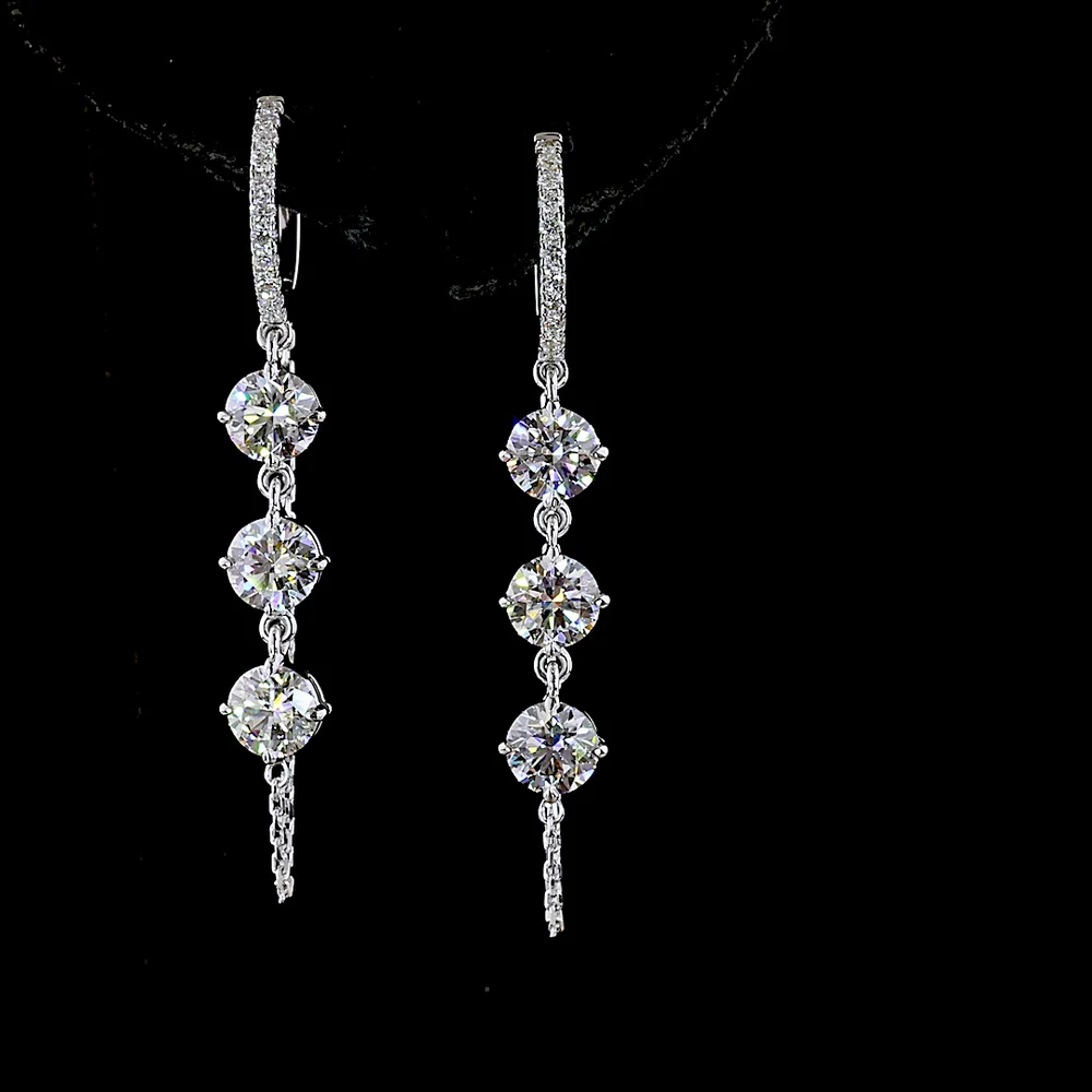 14K White Gold Hanging Earrings with Round Brilliant Cut Lab Diamonds - 3.24 Carats Total Diamond Weight - Covaloro Fine Jewelry - Image 2