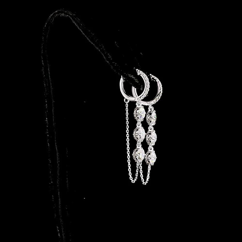 14K White Gold Hanging Earrings with Round Brilliant Cut Lab Diamonds - 3.24 Carats Total Diamond Weight - Covaloro Fine Jewelry - Image 3