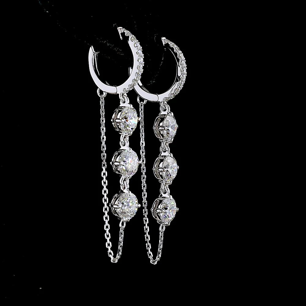14K White Gold Hanging Earrings with Round Brilliant Cut Lab Diamonds - 3.24 Carats Total Diamond Weight - Covaloro Fine Jewelry - Image 4