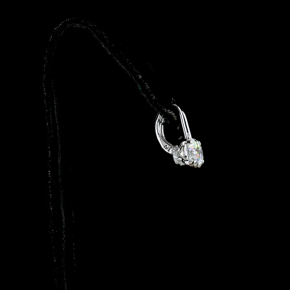 14K White Gold Hanging Lever-Back Earrings with 4.21 Carats Total Weight Round Brilliant Lab Diamonds (F VS1) with Prong Settings - Covaloro Fine Jewelry - Image 3