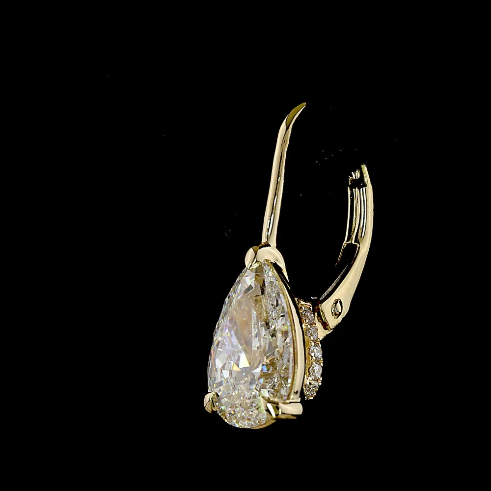 14K White Gold Hanging Pear Shaped Lab Diamond Earrings with Brilliant Cut Accents - 1.56 Carats Total Diamond Weight - Covaloro Fine Jewelry - Image 3