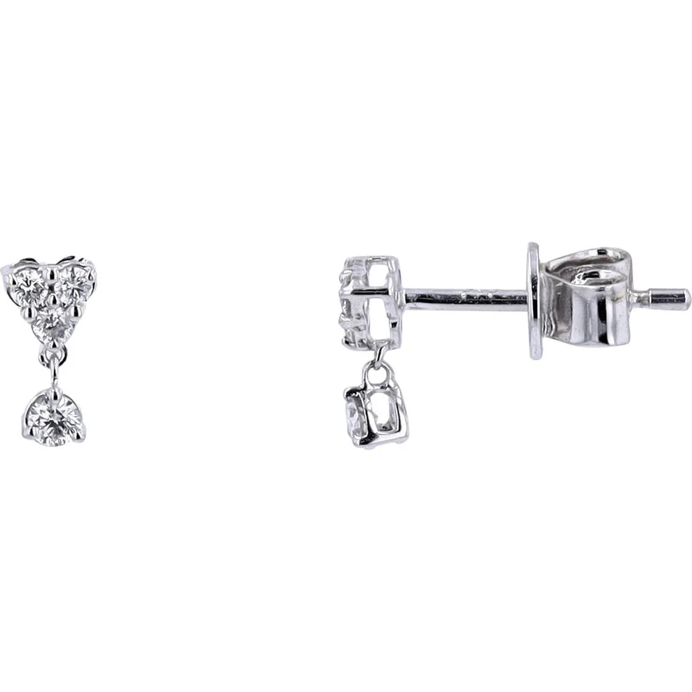 14K White Gold Heart Diamond Dangle Earrings - 0.15 Carat Total Diamond Weight - Image 2
