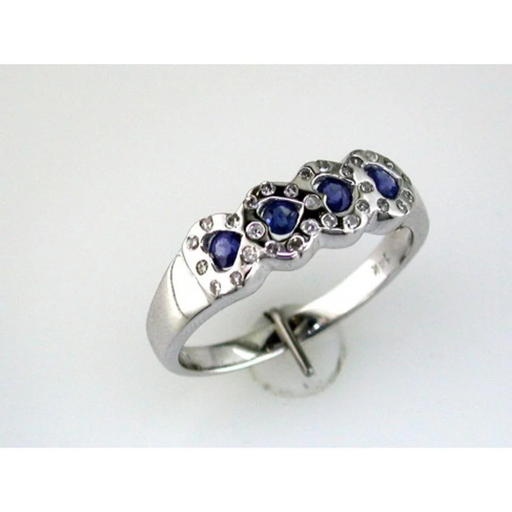 14K White Gold Heart-Inspired Ring with Round Sapphires and Diamond Accents - 0.28 Carat Total Sapphire Weight, 0.15 Carat Total Diamond Weight - Royal Jewelry