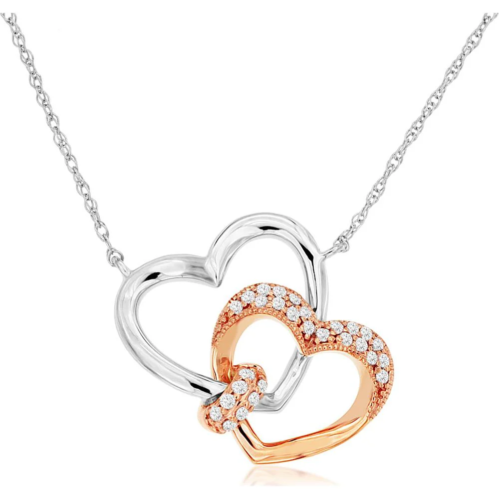 14K White Gold Heart Pendant Necklace with Diamond Halo - 0.11 Carats Total Diamond Weight - Royal Jewelry