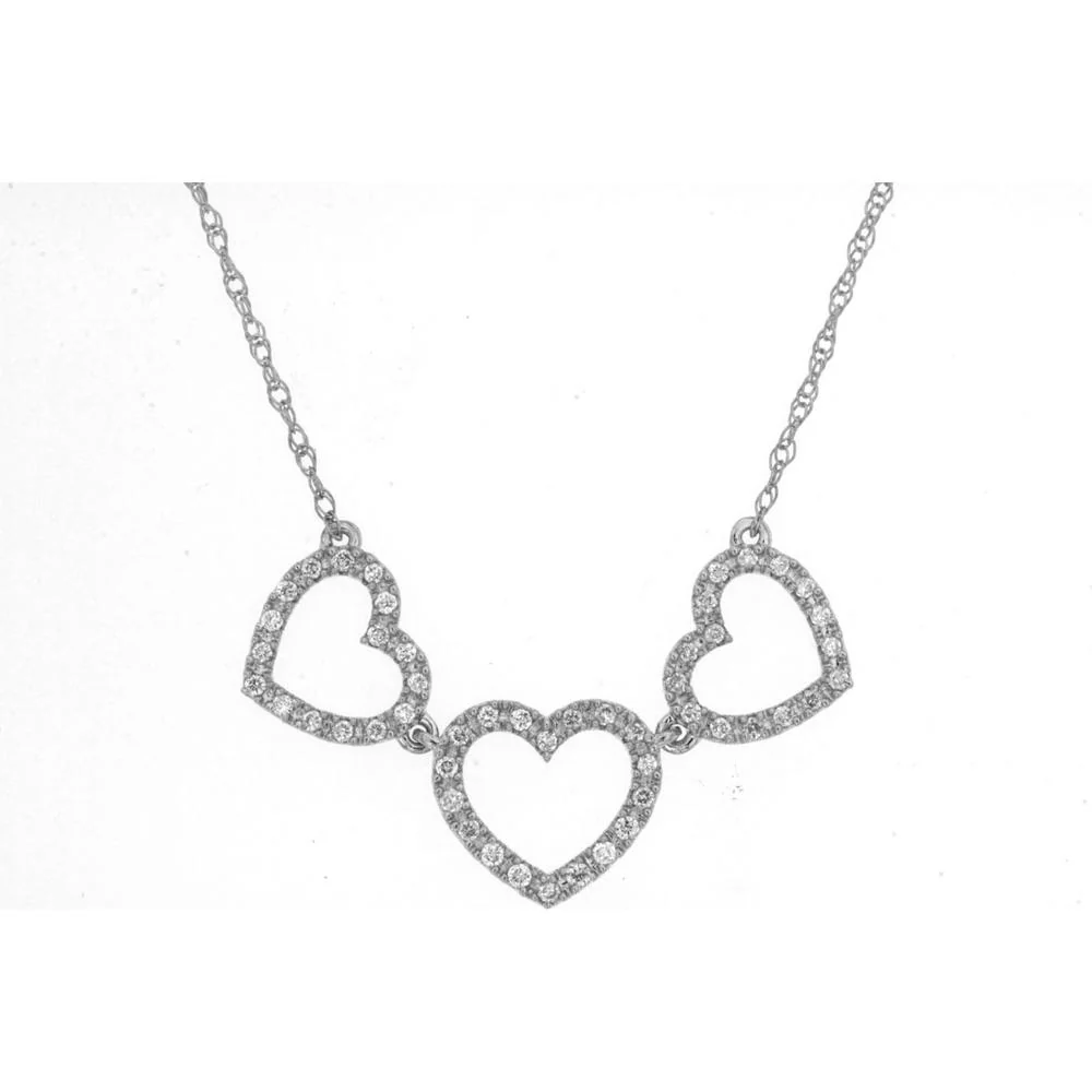 14K White Gold Heart Pendant Necklace with Round Diamonds - 0.15 Carats Total Diamond Weight - Royal Jewelry