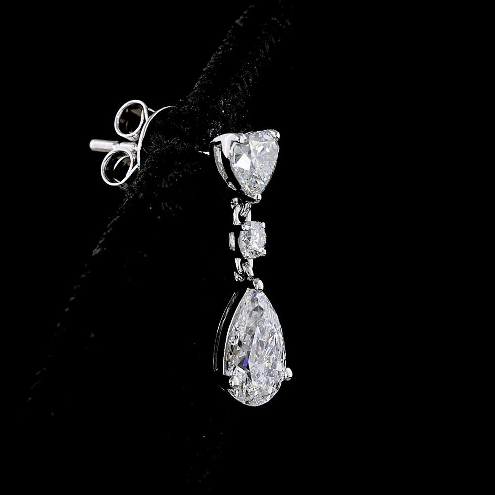 14K White Gold Heart, Round, and Pear Shape Lab Diamond Hanging Drop Earrings - 1.66 Carats Total Diamond Weight - Covaloro Fine Jewelry - Image 3