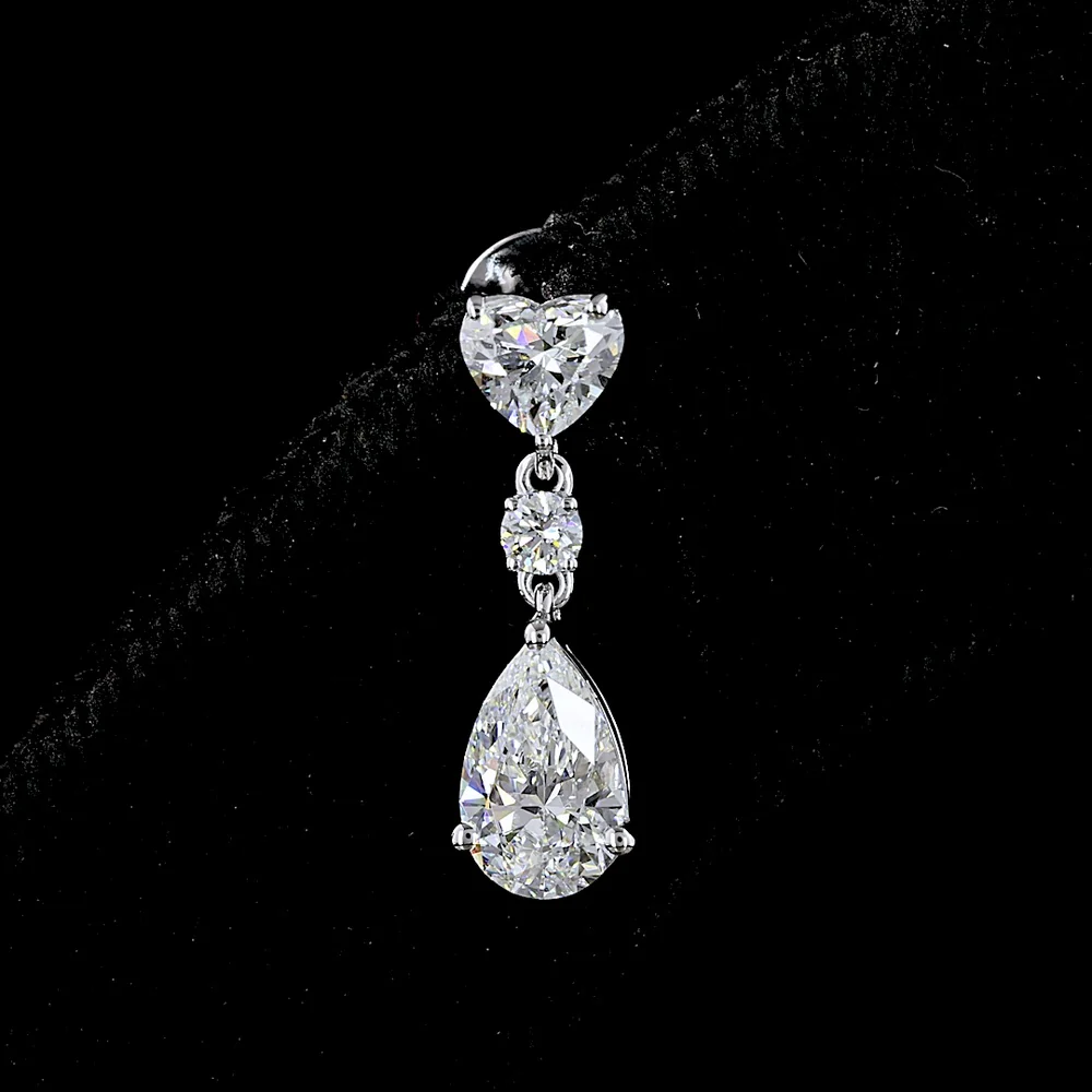 14K White Gold Heart, Round, and Pear Shape Lab Diamond Hanging Drop Earrings - 1.66 Carats Total Diamond Weight - Covaloro Fine Jewelry - Image 4