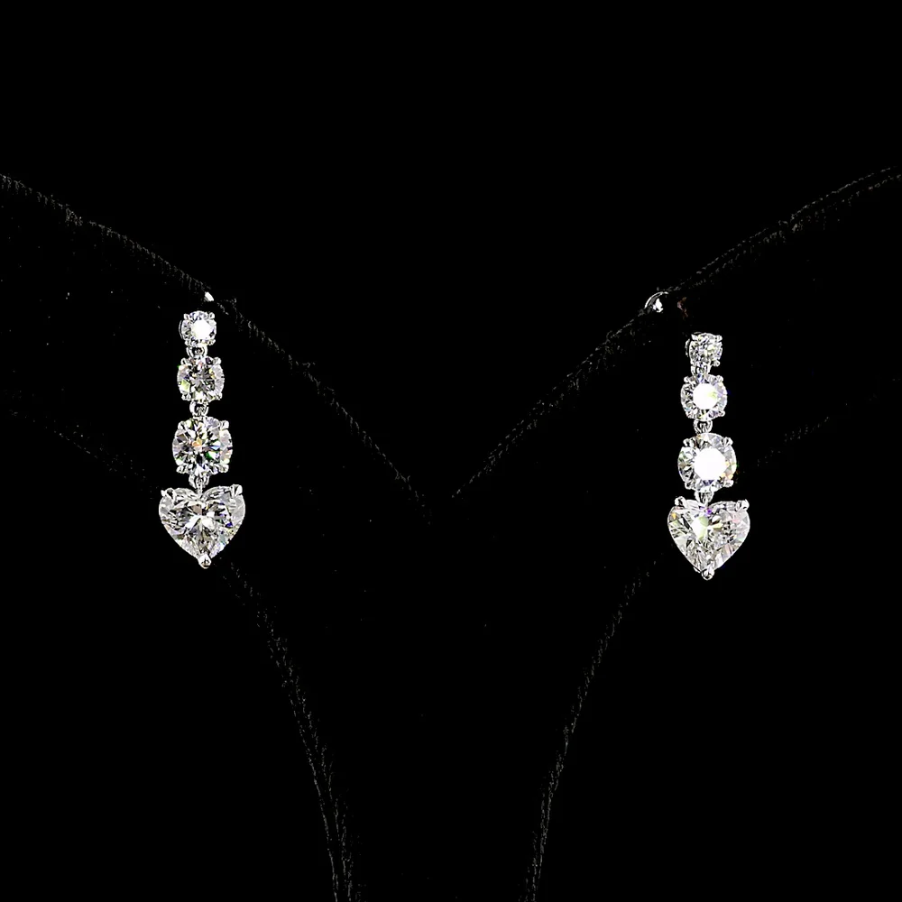 14K White Gold Heart Shape Drop Earrings with Lab-Grown Diamonds - 3.57 Total Carat Weight - Covaloro Fine Jewelry