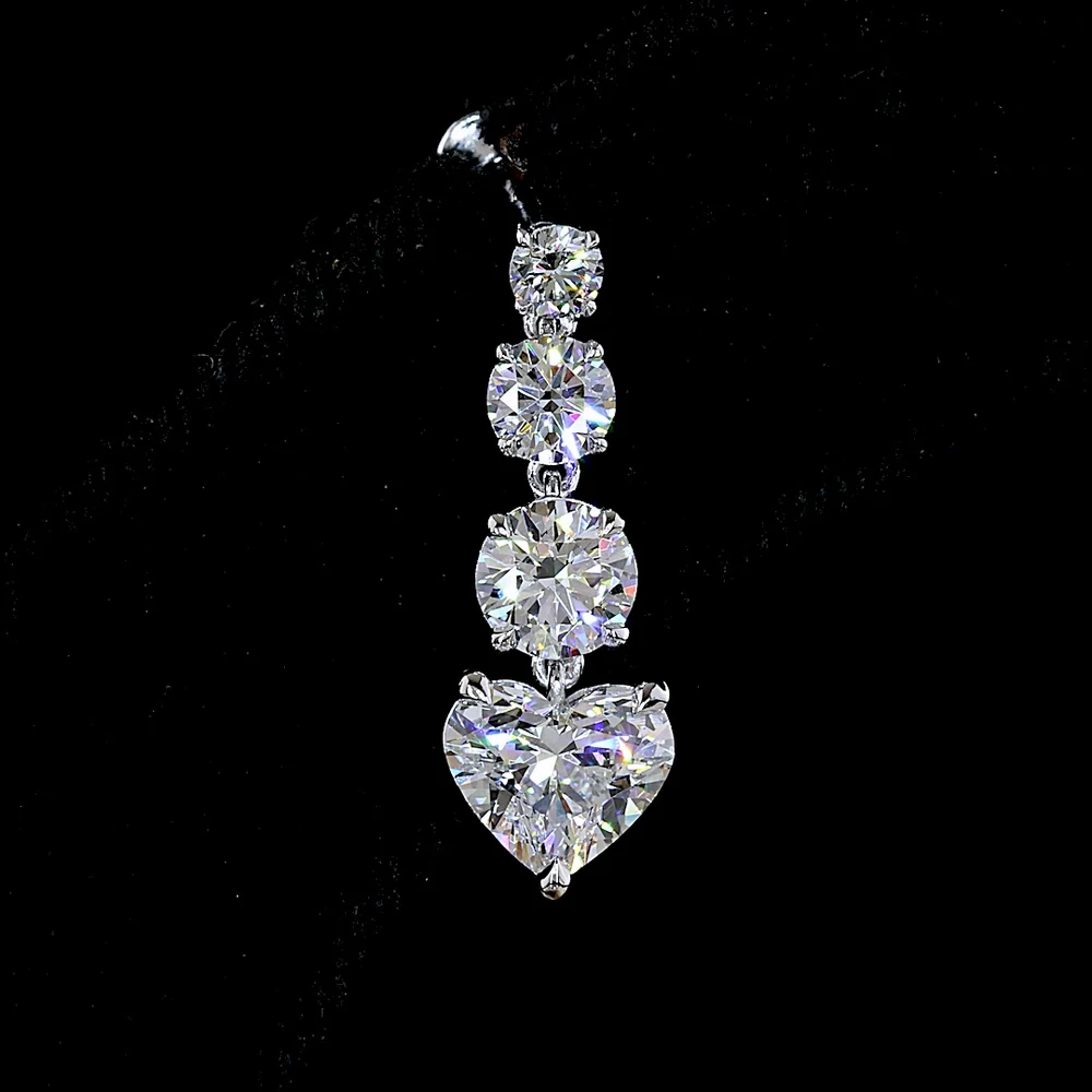14K White Gold Heart Shape Drop Earrings with Lab-Grown Diamonds - 3.57 Total Carat Weight - Covaloro Fine Jewelry - Image 2