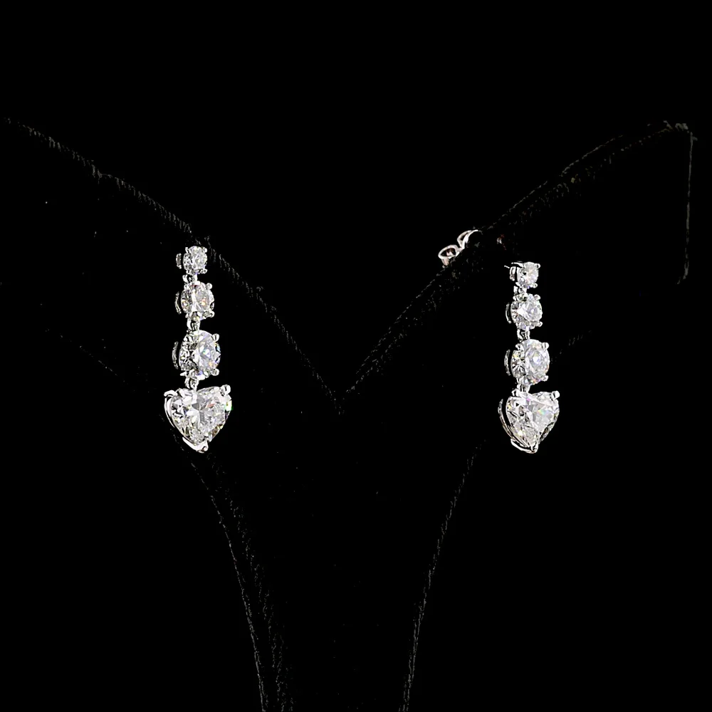 14K White Gold Heart Shape Drop Earrings with Lab-Grown Diamonds - 3.57 Total Carat Weight - Covaloro Fine Jewelry - Image 3