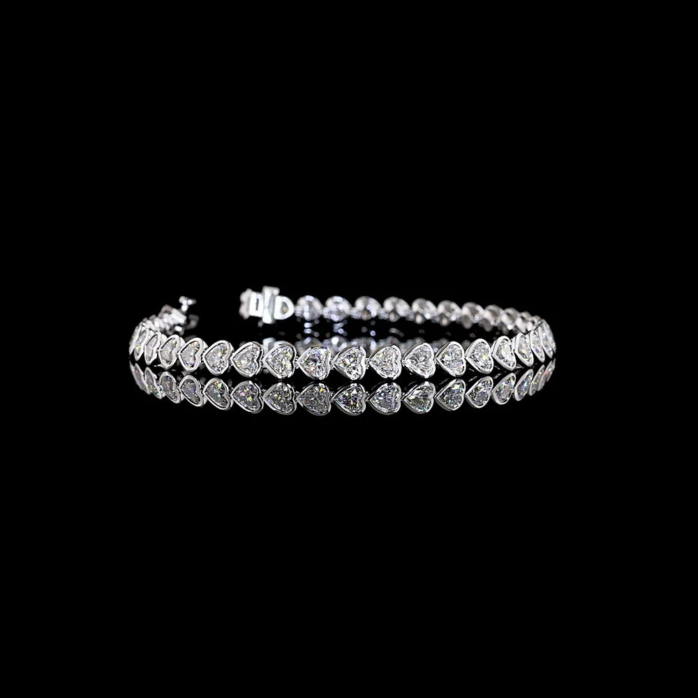 14K White Gold Heart Shape East-West Tennis Bracelet with Bezel Set Lab Diamonds - 7.29 Carat Total Weight (E-F Color, VS1 Clarity) - Covaloro Fine Jewelry