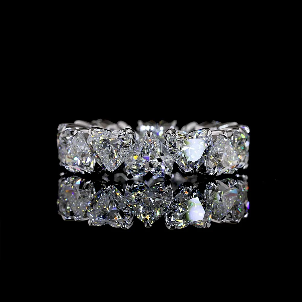 14K White Gold Heart Shape Eternity Band with 14 Prong-Set Lab-Grown Diamonds - 7.67 Carat Total Diamond Weight, E-F Color, VS1 Clarity - Covaloro Fine Jewelry