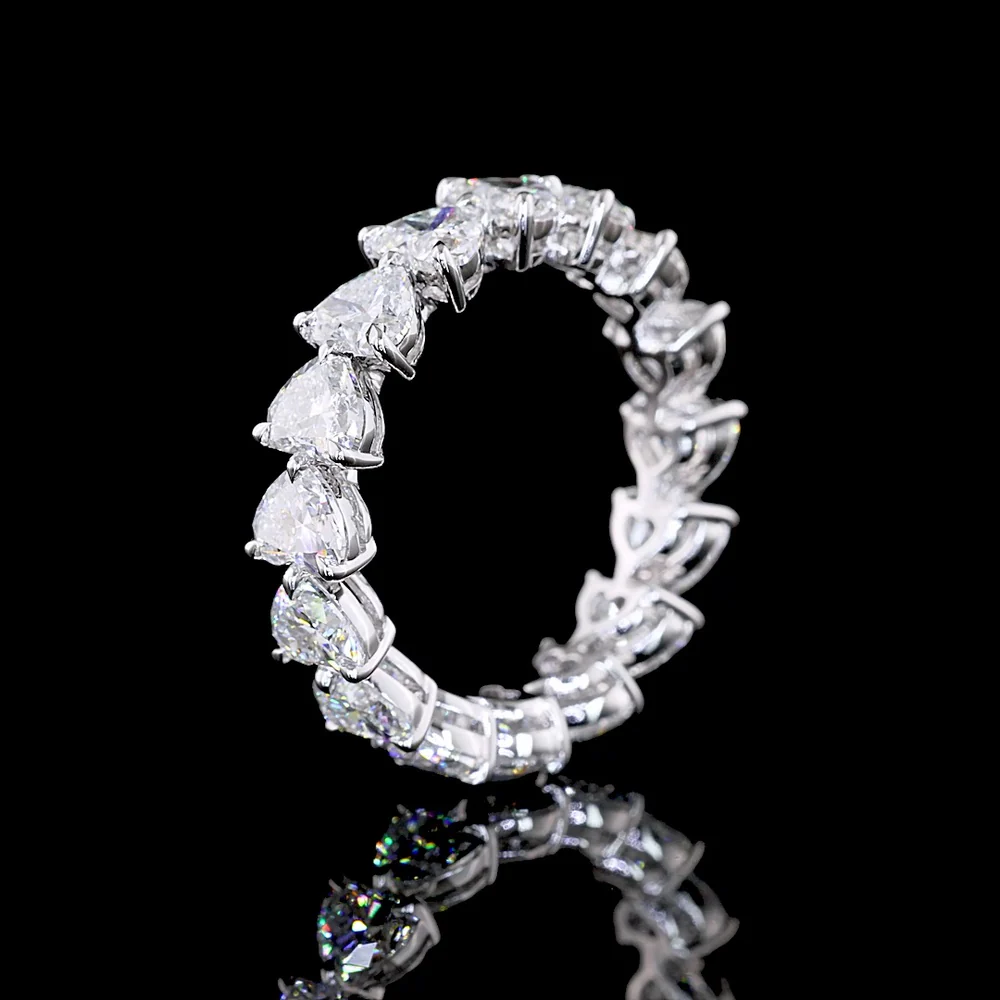 14K White Gold Heart Shape Eternity Band with 16 Prong Set Lab Diamonds - 4.44 Carat Total Diamond Weight - Covaloro Fine Jewelry - Image 4