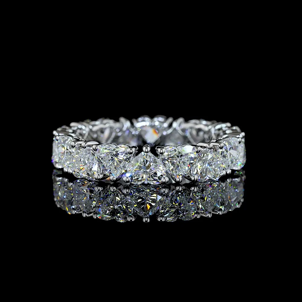 14K White Gold Heart Shape Eternity Band with North-South Prong Set Lab Diamonds - 4.19 Carat Total Weight, E-F Color, VS Clarity - Covaloro Fine Jewelry