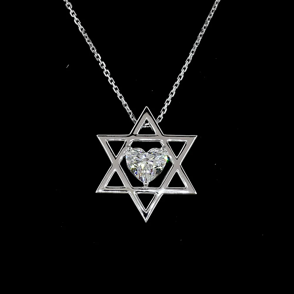 14K White Gold Heart Shape Lab Diamond Solitaire Pendant - Star of David Motif with 1.02 Carat E-F VVS2 Diamond - Covaloro Fine Jewelry - Image 2