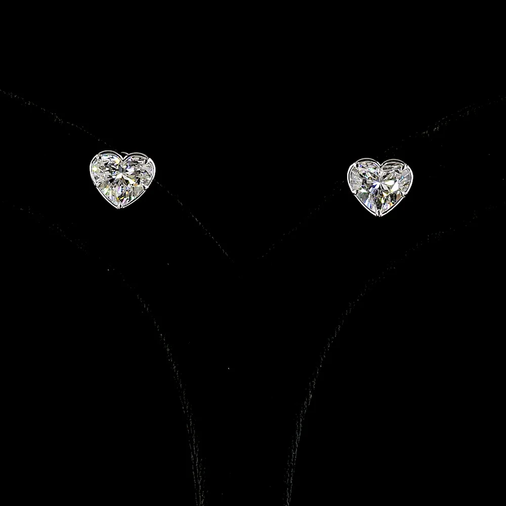 14K White Gold Heart Shape Lab Diamond Stud Earrings - 5.07 Carat Total Weight (2.56 Carats & 2.51 Carats Stones) with Bezel-Prong Setting - Covaloro Fine Jewelry