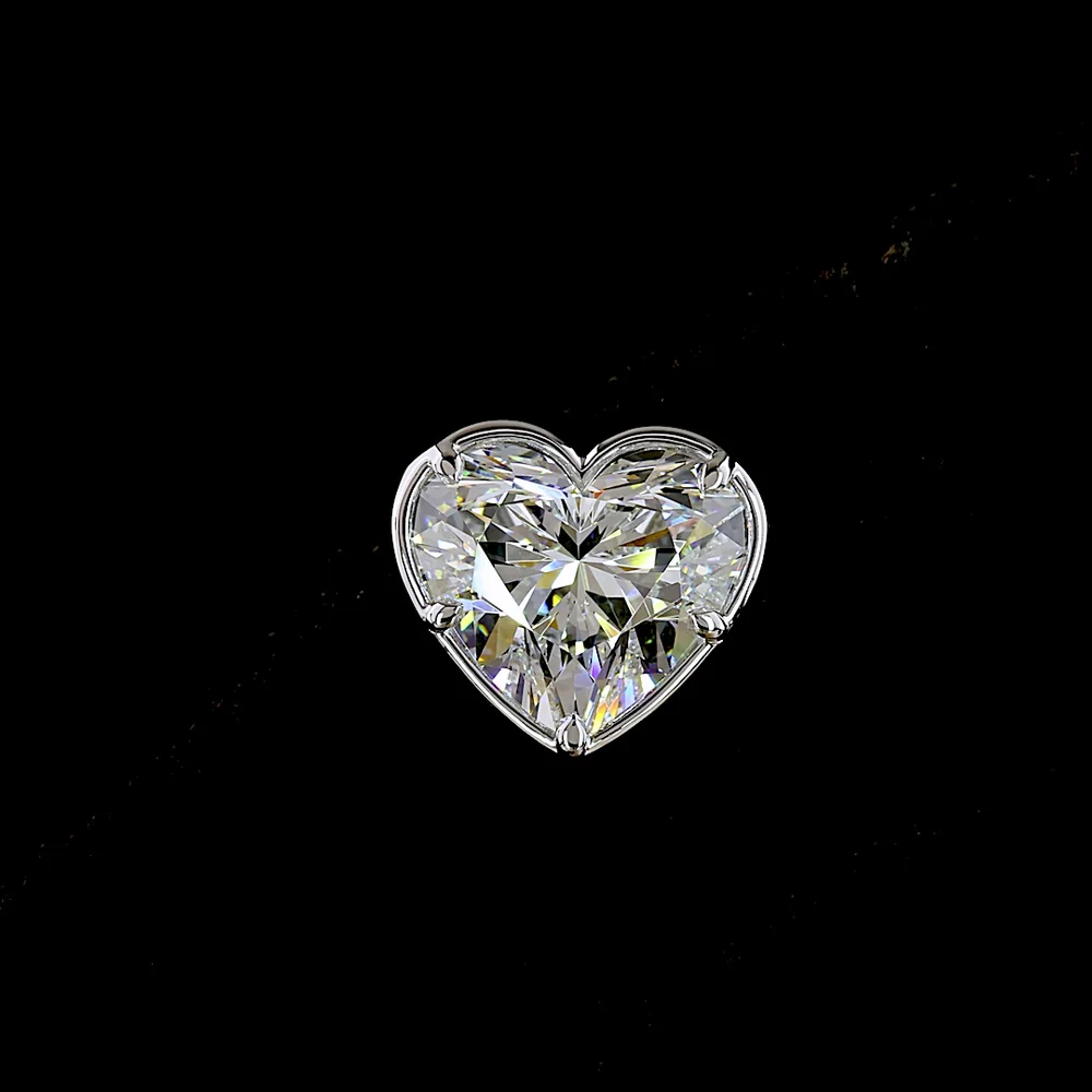 14K White Gold Heart Shape Lab Diamond Stud Earrings - 5.07 Carat Total Weight (2.56 Carats & 2.51 Carats Stones) with Bezel-Prong Setting - Covaloro Fine Jewelry - Image 2