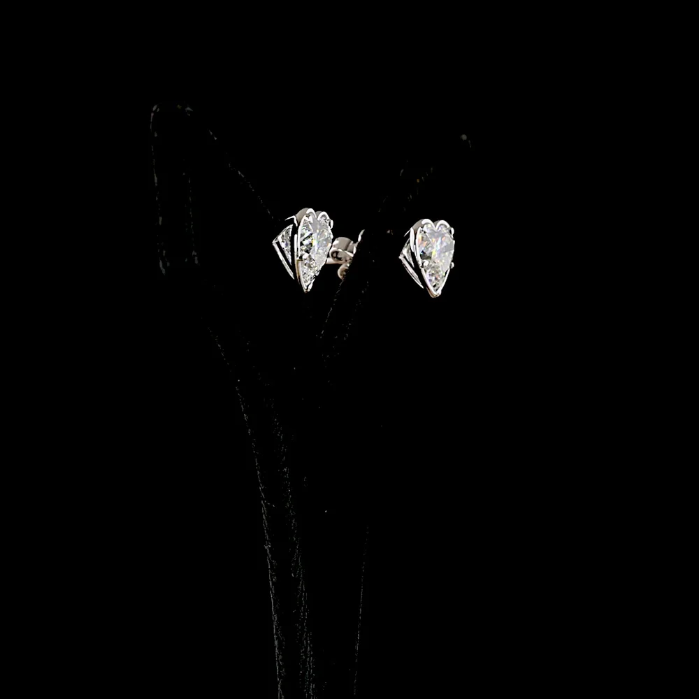 14K White Gold Heart Shape Lab Diamond Stud Earrings - 5.07 Carat Total Weight (2.56 Carats & 2.51 Carats Stones) with Bezel-Prong Setting - Covaloro Fine Jewelry - Image 3