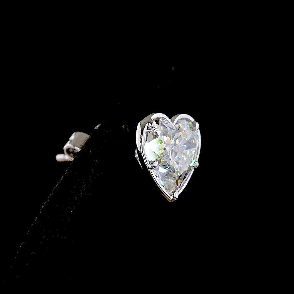 14K White Gold Heart Shape Lab Diamond Stud Earrings - 5.07 Carat Total Weight (2.56 Carats & 2.51 Carats Stones) with Bezel-Prong Setting - Covaloro Fine Jewelry - Image 4