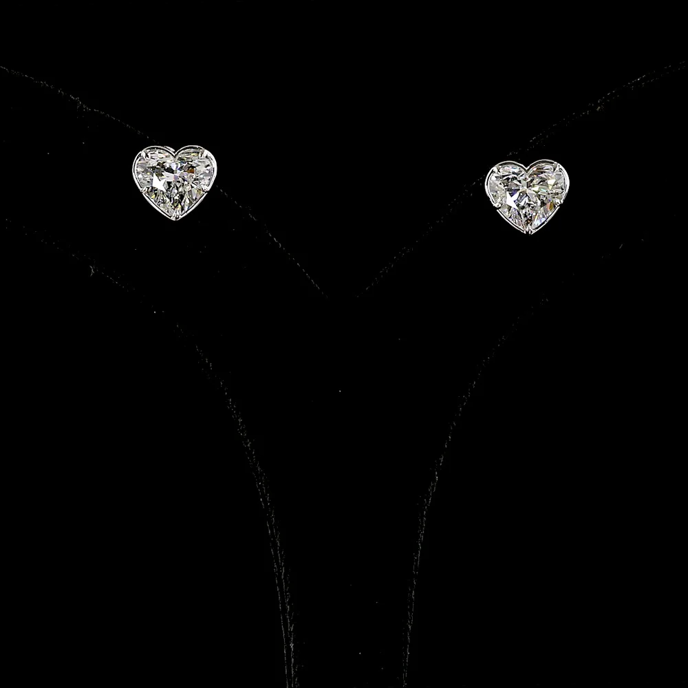 14K White Gold Heart Shape Lab Diamond Stud Earrings with Bezel-Prong Setting - 4.15 Carat Total Weight (E-F Color, VS1 Clarity) - Covaloro Fine Jewelry