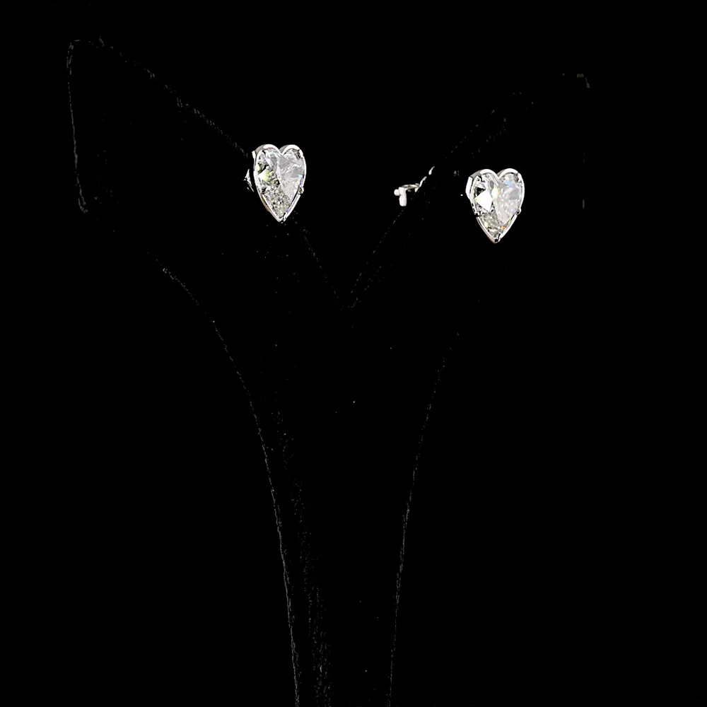 14K White Gold Heart Shape Lab Diamond Stud Earrings with Bezel-Prong Setting - 4.15 Carat Total Weight (E-F Color, VS1 Clarity) - Covaloro Fine Jewelry - Image 3