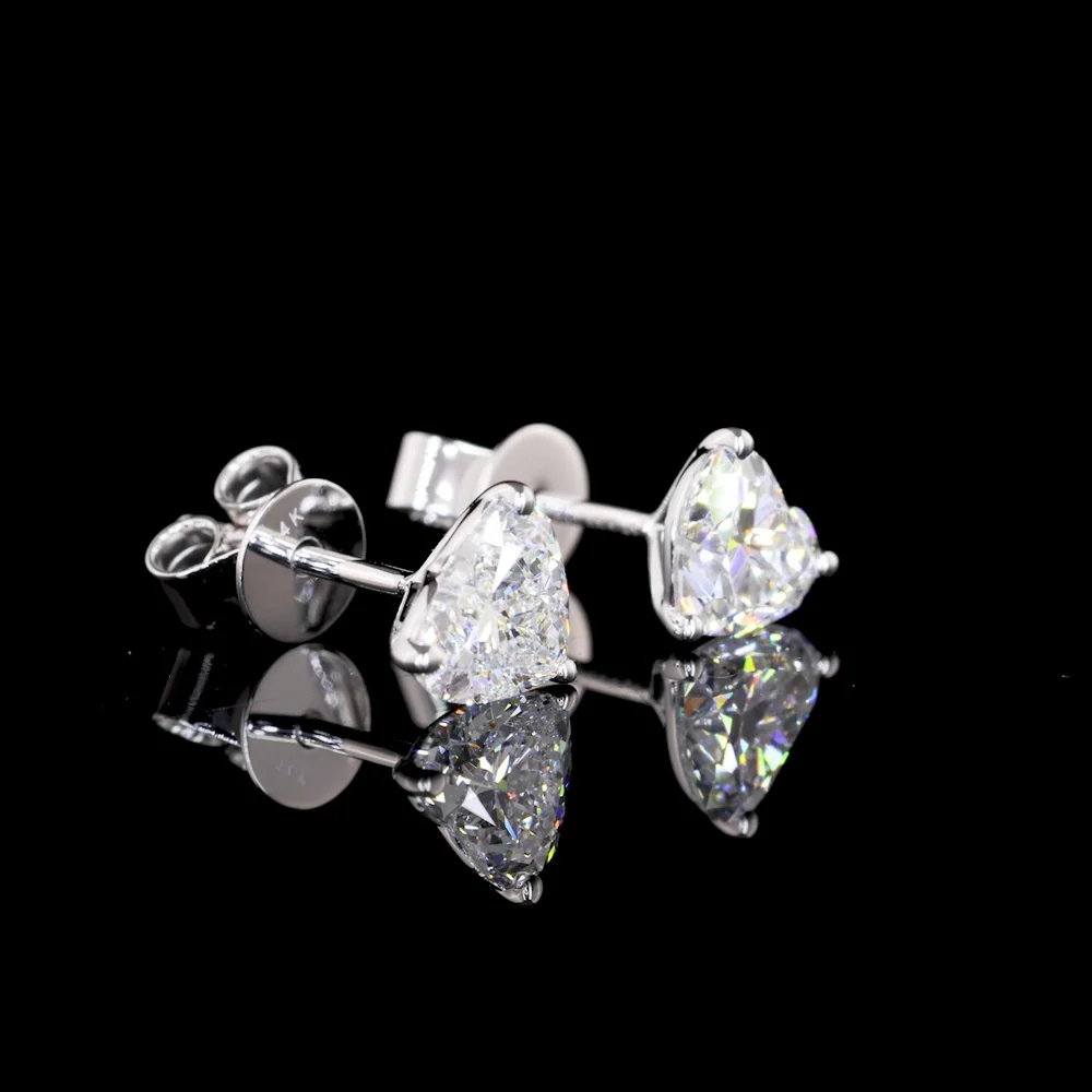 14K White Gold Heart Shape Martini Set Lab Diamond Stud Earrings - 1.43 Carats Total Diamond Weight (E-F Color, VS1 Clarity) - Covaloro Fine Jewelry