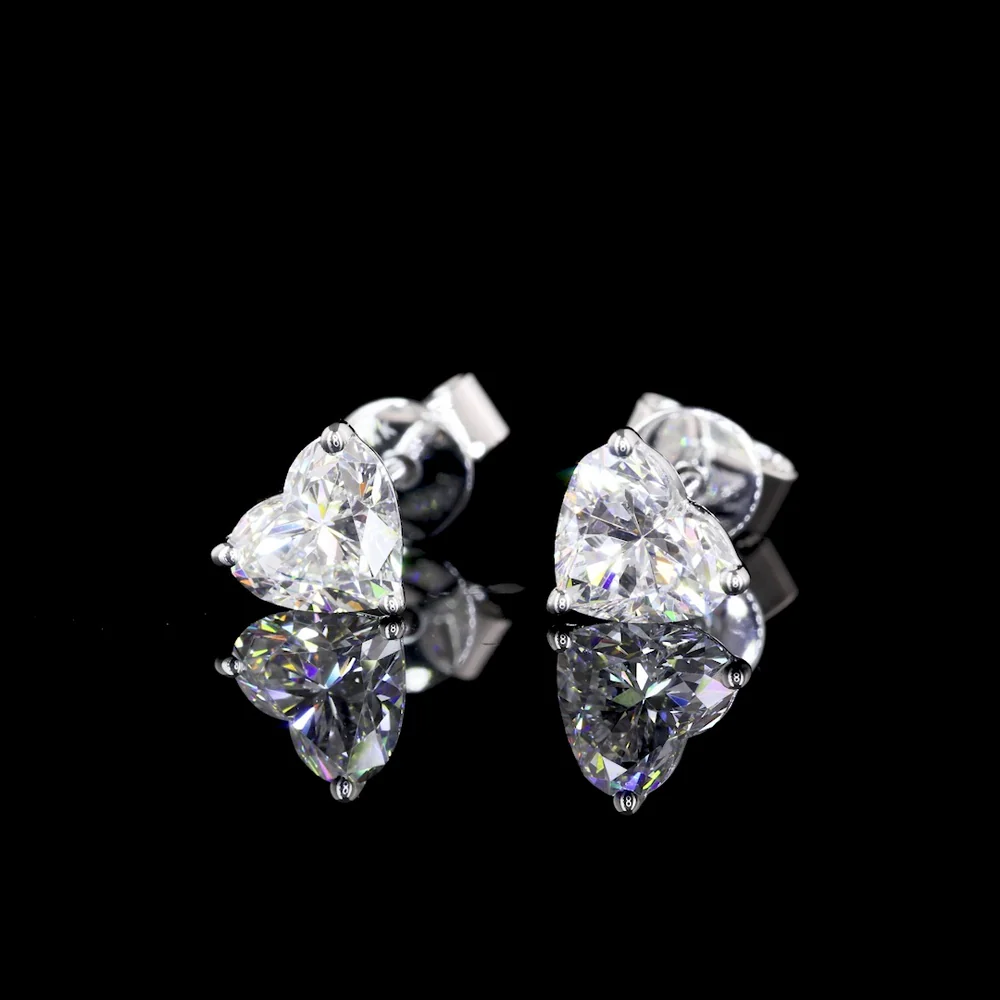 14K White Gold Heart Shape Martini Set Lab Diamond Stud Earrings - 1.43 Carats Total Diamond Weight (E-F Color, VS1 Clarity) - Covaloro Fine Jewelry - Image 3