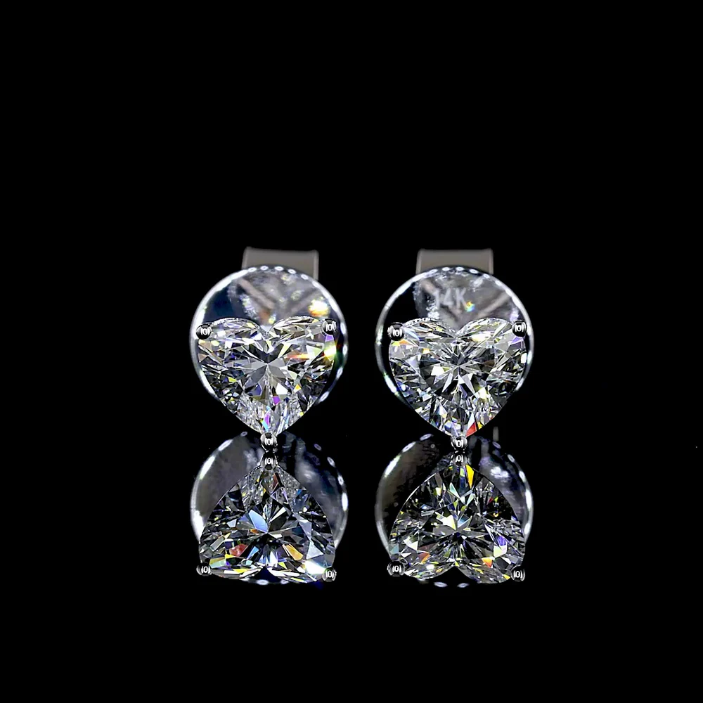 14K White Gold Heart Shape Martini Stud Earrings with Lab Grown D VS1 Diamonds - 0.56 Carat Total Weight - Covaloro Fine Jewelry - Image 2