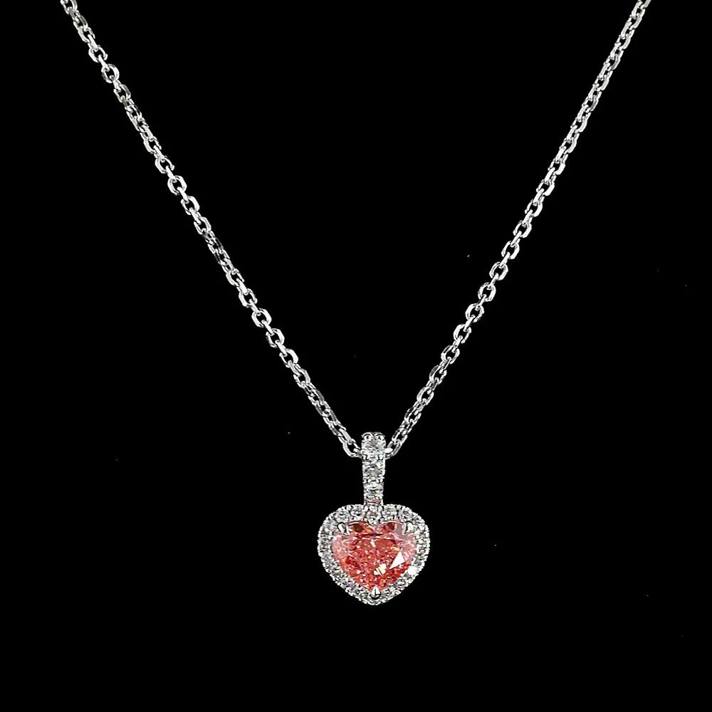 14K White Gold Heart Shape Pendant with 1.01 Carat Fancy Vivid Pink Lab Diamond and Diamond Halo - 1.17 Carat Total Weight - Covaloro Fine Jewelry