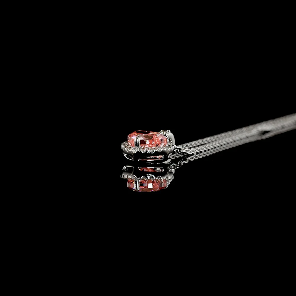 14K White Gold Heart Shape Pendant with 1.01 Carat Fancy Vivid Pink Lab Diamond and Diamond Halo - 1.17 Carat Total Weight - Covaloro Fine Jewelry - Image 3