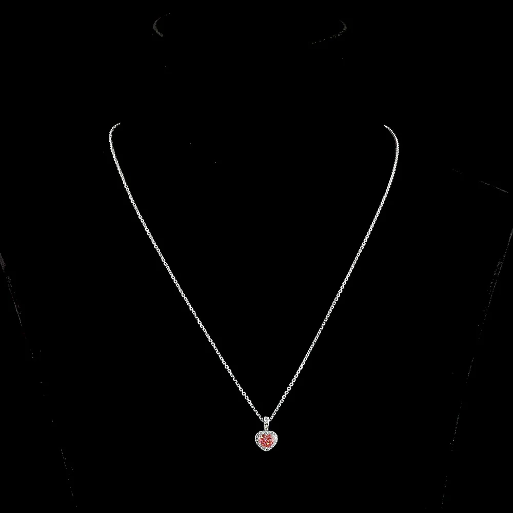 14K White Gold Heart Shape Pendant with 1.01 Carat Fancy Vivid Pink Lab Diamond and Diamond Halo - 1.17 Carat Total Weight - Covaloro Fine Jewelry - Image 4