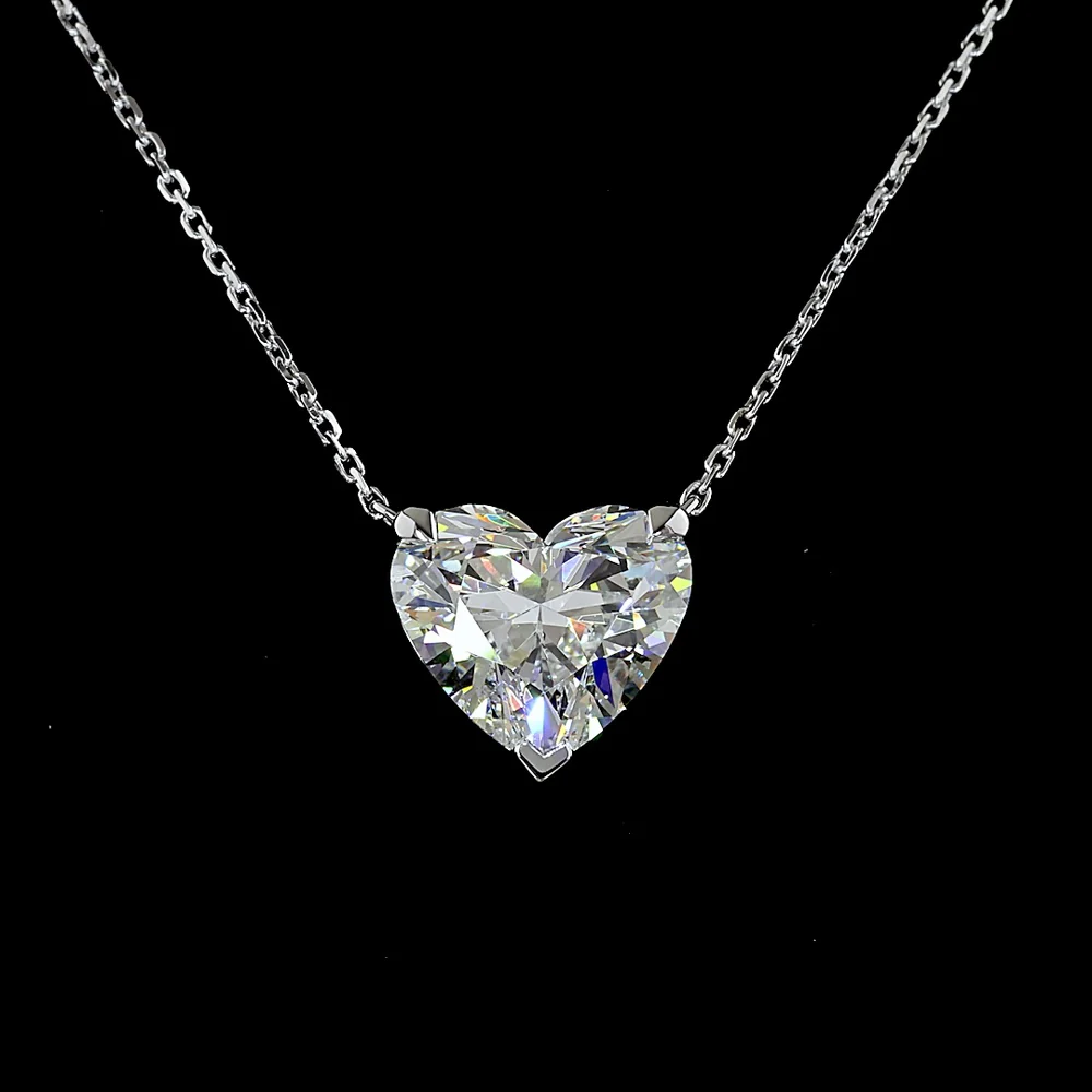 14K White Gold Heart Shape Solitaire Pendant with 3.49 Carat Lab Grown Diamond - E-F Color VS1 Clarity IGI Certified - Covaloro Fine Jewelry - Image 2