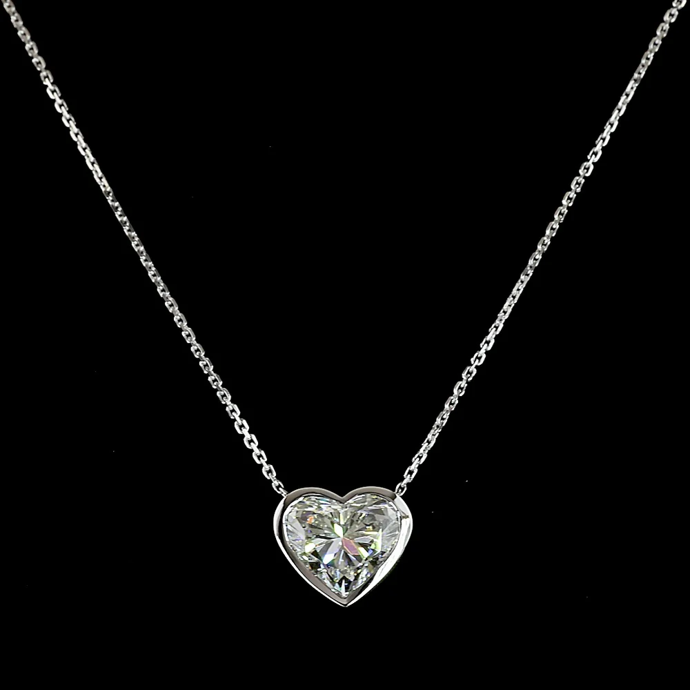 14K White Gold Heart Shape Solitaire Pendant with Bezel Set Lab Diamond - 3.06 Carat Total Diamond Weight - Covaloro Fine Jewelry