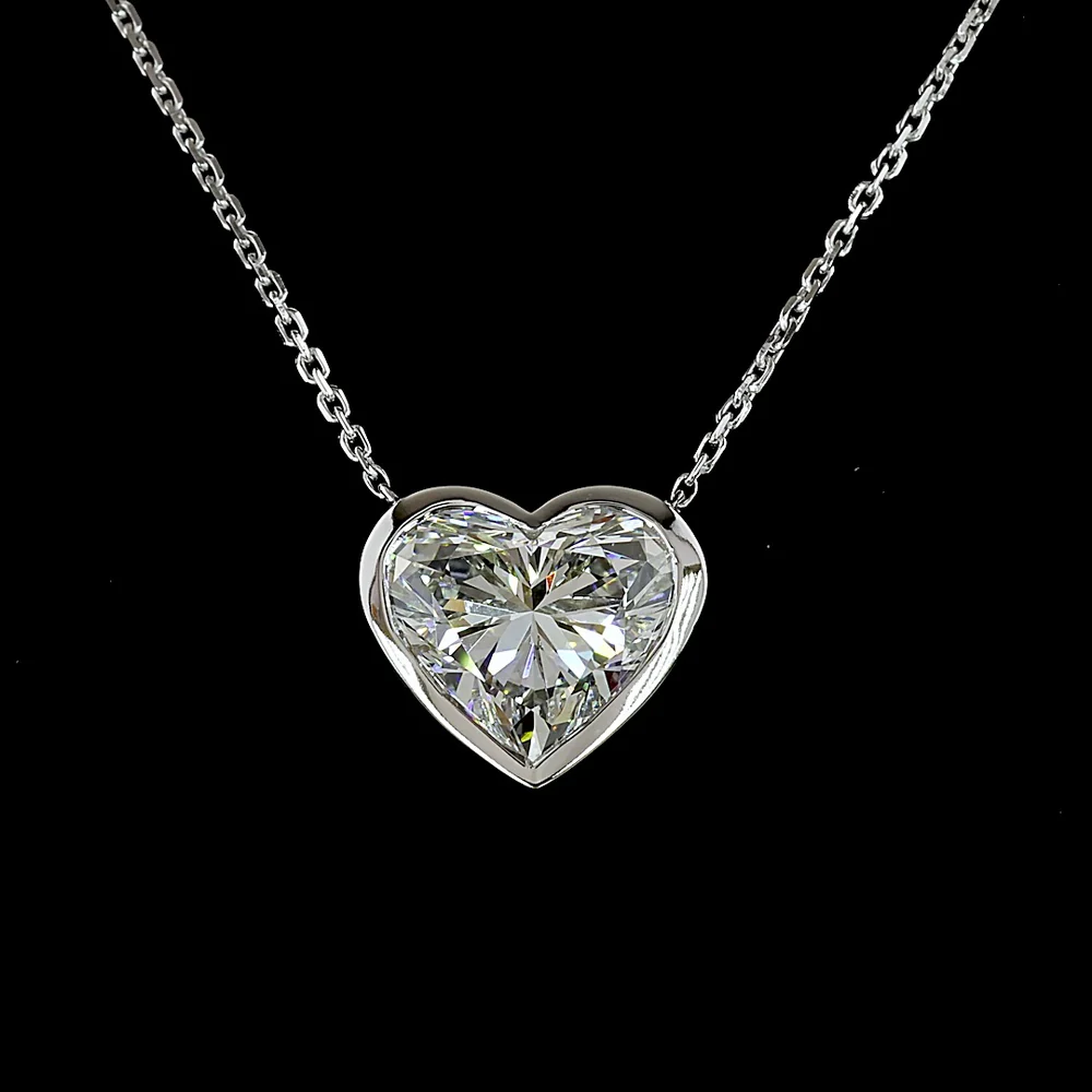 14K White Gold Heart Shape Solitaire Pendant with Bezel Set Lab Diamond - 3.06 Carat Total Diamond Weight - Covaloro Fine Jewelry - Image 2