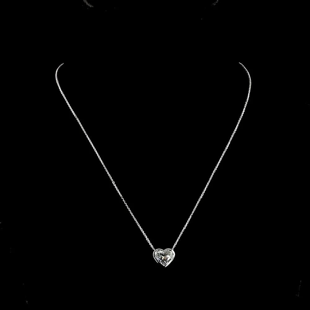 14K White Gold Heart Shape Solitaire Pendant with Bezel Set Lab Diamond - 3.06 Carat Total Diamond Weight - Covaloro Fine Jewelry - Image 4