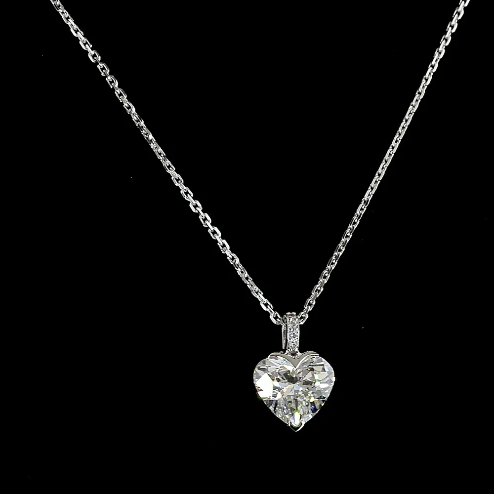 14K White Gold Heart Shape Solitaire Pendant with D VS1 Lab Diamond - 1.53 Carat Total Weight - Covaloro Fine Jewelry