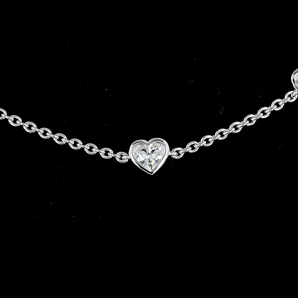 14K White Gold Heart Shape Station Necklace with Bezel Set Lab Grown Diamonds - 3.15 Carats Total Diamond Weight - Covaloro Fine Jewelry - Image 2