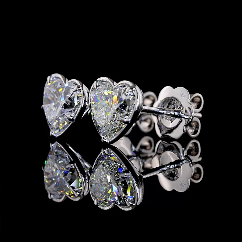 14K White Gold Heart Shape Stud Earrings with Bezel-Prong Set Lab Diamonds - 3.08 Carats Total Weight - Covaloro Fine Jewelry - Image 3