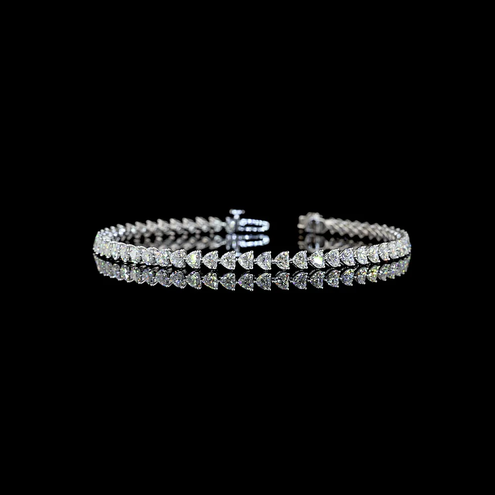 14K White Gold Heart Shape Tennis Bracelet with 112 East-West Set Lab Diamonds - 10.78 Carat Total Diamond Weight - Covaloro Fine Jewelry