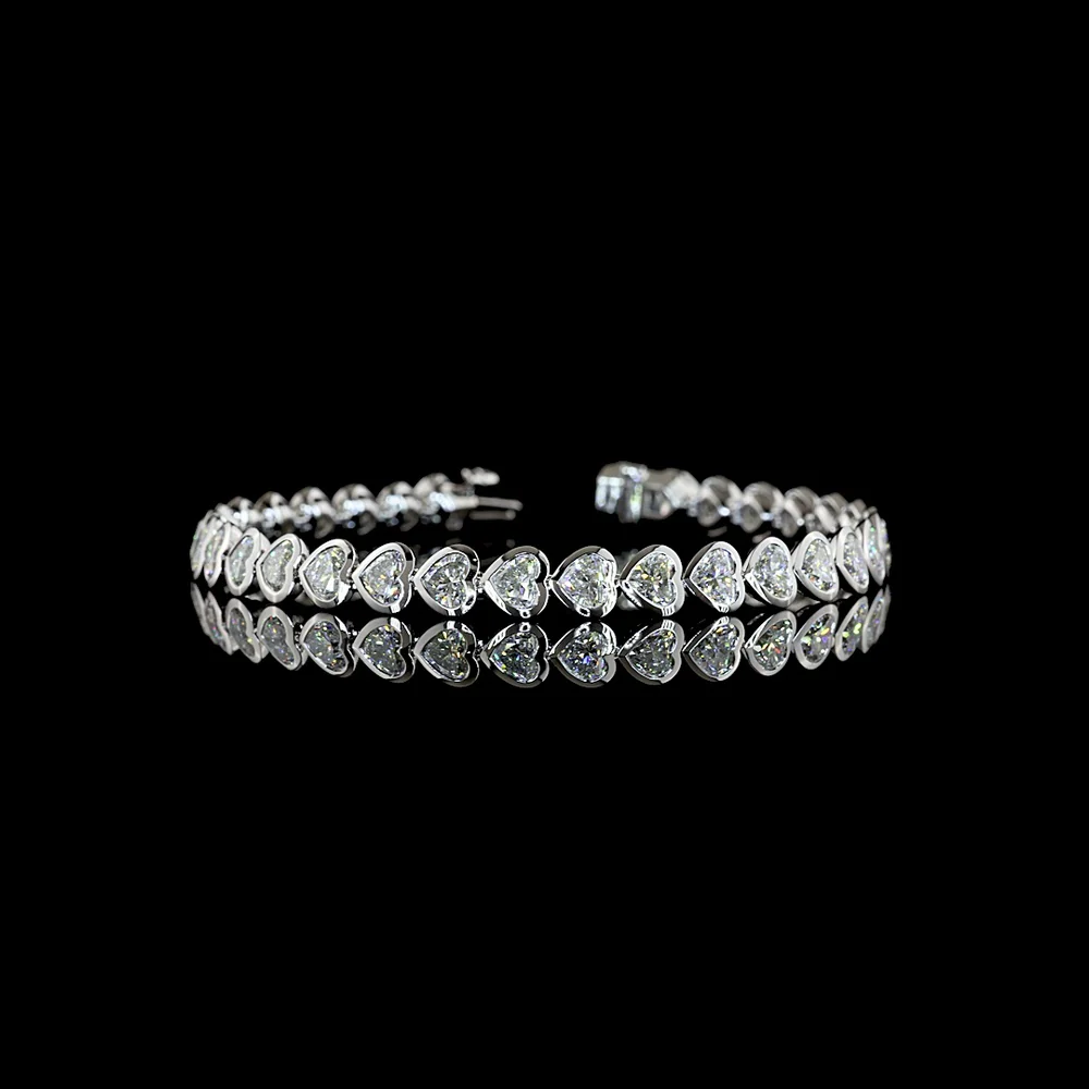 14K White Gold Heart Shape Tennis Bracelet with Bezel Set Lab Diamonds - 11.18 Carats Total Diamond Weight - Covaloro Fine Jewelry