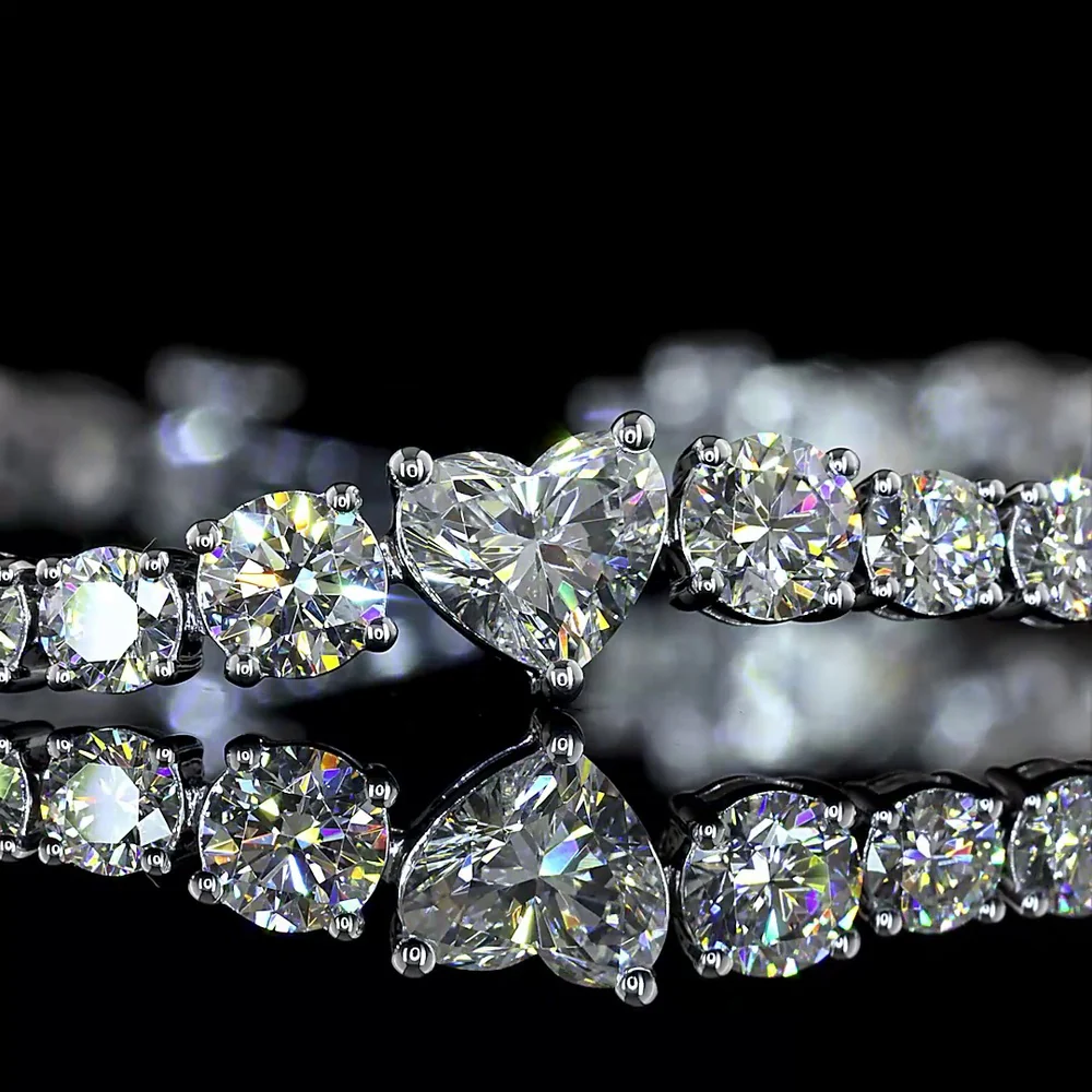 14K White Gold Heart Shape Tennis Bracelet with Brilliant Round and Heart Lab Diamonds - 8.20 Carats Total Diamond Weight - Covaloro Fine Jewelry - Image 2