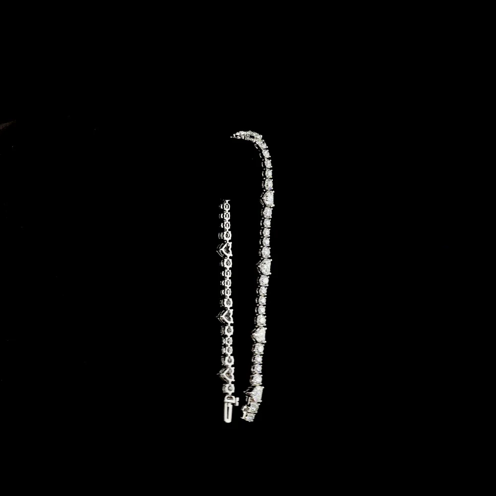 14K White Gold Heart Shape Tennis Bracelet with Brilliant Round and Heart Lab Diamonds - 8.20 Carats Total Diamond Weight - Covaloro Fine Jewelry - Image 3