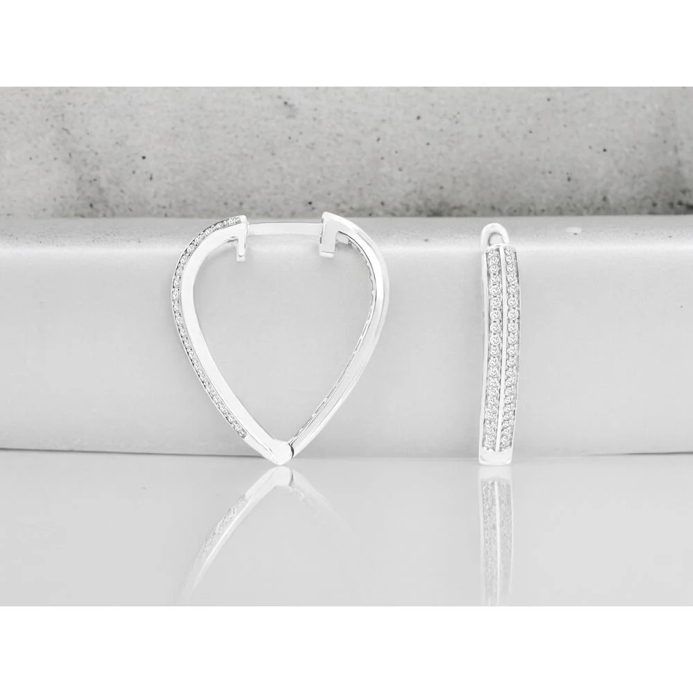 14K White Gold Heart-Shaped Huggie Earrings with Pavé Set Round Diamonds - 0.25 Carat Total Diamond Weight - Royal Jewelry - Image 2