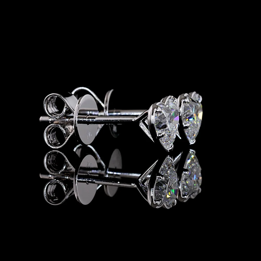 14K White Gold Heart Shaped Lab Diamond Stud Earrings with Bezel-Prong Setting - 1.03 Carats Total Diamond Weight - Covaloro Fine Jewelry