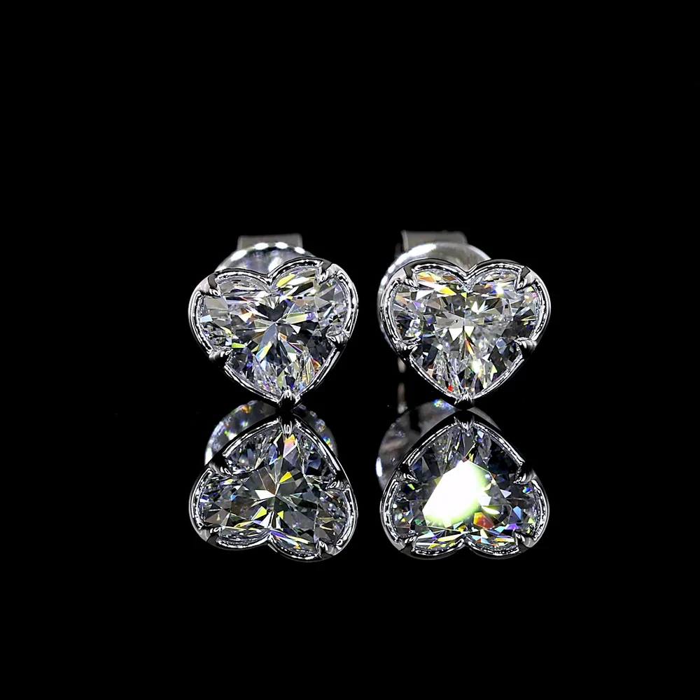 14K White Gold Heart Shaped Lab Diamond Stud Earrings with Bezel-Prong Setting - 1.03 Carats Total Diamond Weight - Covaloro Fine Jewelry - Image 2