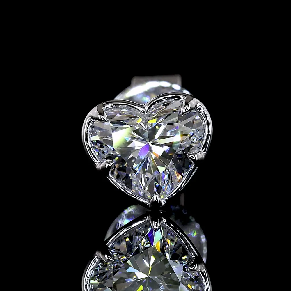 14K White Gold Heart Shaped Lab Diamond Stud Earrings with Bezel-Prong Setting - 1.03 Carats Total Diamond Weight - Covaloro Fine Jewelry - Image 3